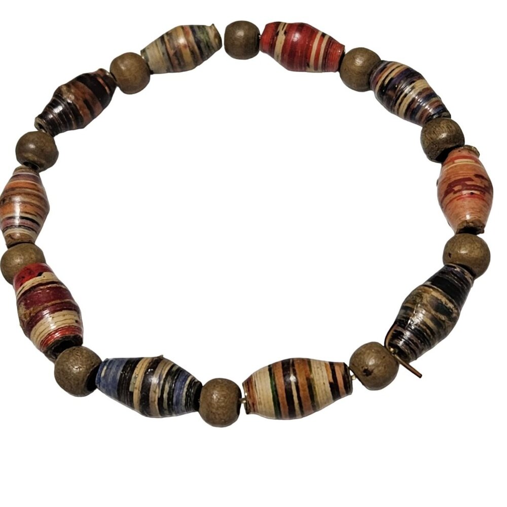 Handmade Recycled Paper Bead Stretch Bracelet Eco Friendly Lightweight Jewelry